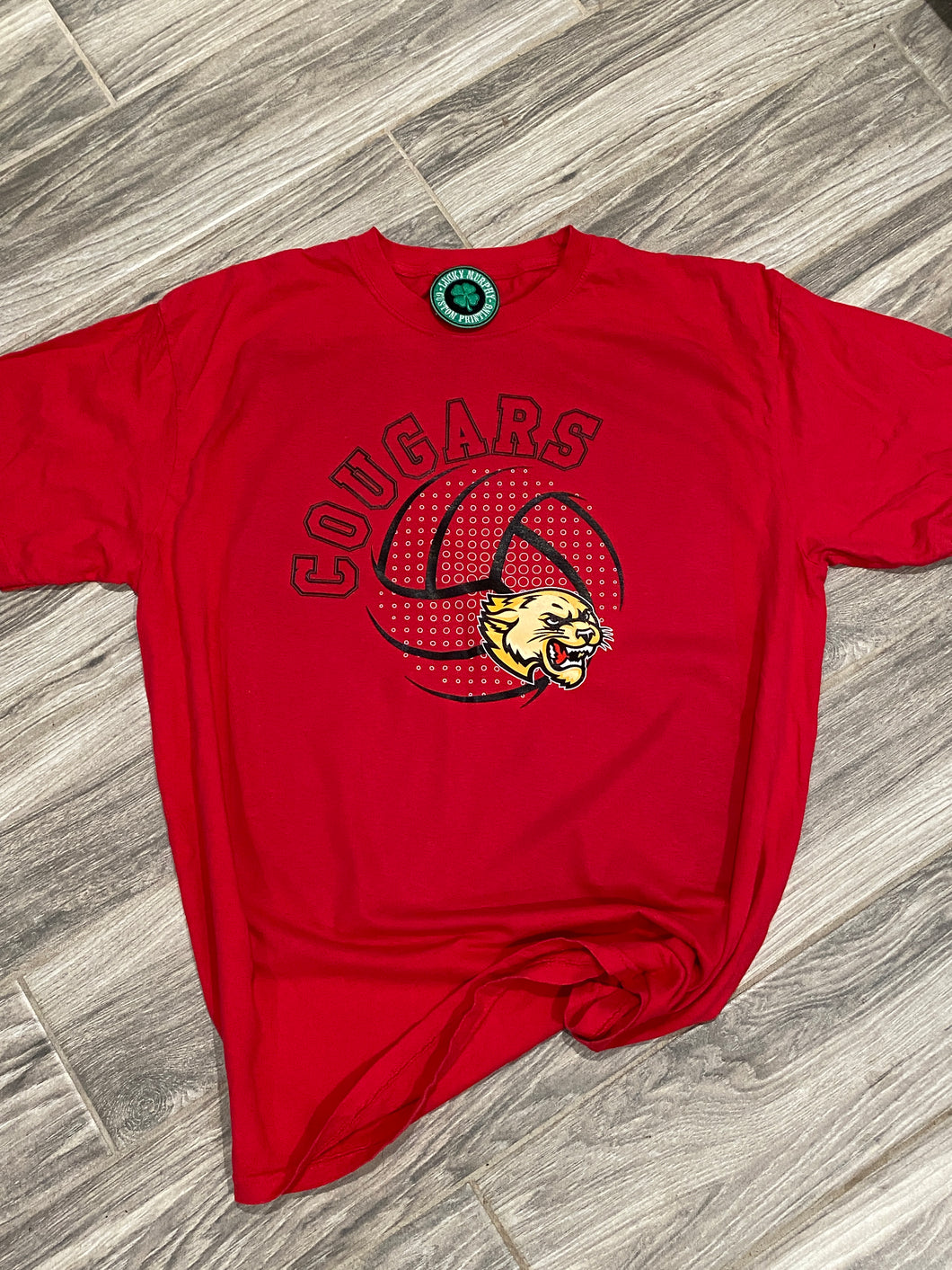 RED SHIRT Printed on COMFORT COLOR! - Black Text Volleyball with Mascot